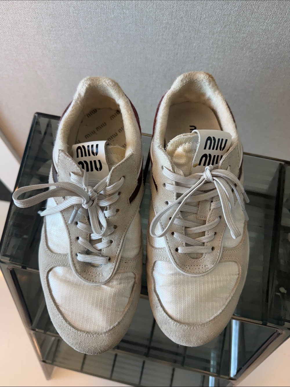 Beige and Cream Lace-Up Sneakers - Picture 2 of 5